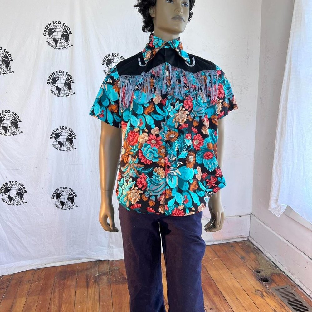 Fringe Embroidered Cowboy Shirt  M By Anna Herman USA